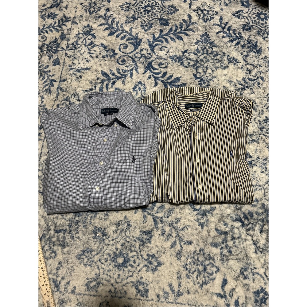Lot of 2 Ralph Lauren Shirts Men's XXL Blue Plaid Button Down Cotton Long Sleeve